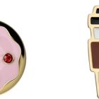 Links ein Donut mit rosa Glasur und bunten Steinen. Rechts ein Kaffeebecher mit Kaffeebohnen-Symbol und glitzernden Akzenten.