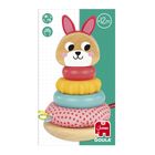 +12m, Jumbo GOULA. Ein Holzspielzeug: Stapelturm mit Hasenmotiv und bunten Ringen.