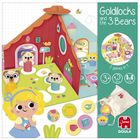 „Goldilocks and the 3 Bears“, „2 games in 1“, „3+“, „15 min“, „1-4“. Illustration eines Puppenhauses mit Bären.