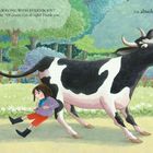 Text: "WHAT IS WRONG WITH EVERYBODY?" und "I'm absolutely fine." Eine Illustration zeigt ein Mädchen, gezogen von einer Kuh.