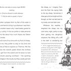 Seite 48. Schafe auf einer Klippe, eins springt. Der Charakter beschreibt die Sorge um die Schafe und das Leben auf der Insel.