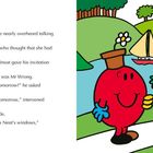 „It was a long week for Mr Fib…” Drei bunte Figuren stehen fröhlich auf einem Weg vor einem Fluss.