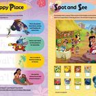 Zwei Seiten mit Aufgabentexten über Stitch und Hawaii. Links: Orte, rechts: Partybild mit verschiedenen Charakteren.