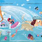 Texte: "I'm a soaking fairy and there's water on the floor!" "It's splishing and it's splashing and it's pouring out the door!" "WHOOOSH!" Illustration einer überfluteten Badewannenszene.