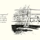 Text: „Time Management. 'They always take longer than you think,' said Rabbit. 'How long do you think they'll take?' asked Roo.“ Illustration: Ein Zaun mit Hase und Känguru.