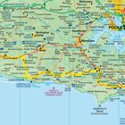 Karte mit Orten wie Poole, Wareham und Swanage. Hervorgehobene Straßen und Sehenswürdigkeiten der Region Dorset.