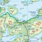 Geographische Karte mit Orten: Scalpay, Broadford, Kyleakin. Hauptstraßen sind A87, A851. Inseln und Berge gut sichtbar.