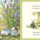 „And it's nice for mice to snack in the shade.“ Illustration mit Mäusen, Picknick im Grünen.