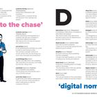 Text: "cut to the chase", "digital nomad". Illustration: Ein Mann in Hemd und Hose, mit verschränkten Armen, lächelnd.