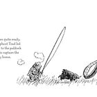 Ein triumphierender Toad führt seine Begleiter zur Koppel, um ein altes graues Pferd zu fangen. Eine humorvolle Illustration.