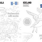 Text: "GUATEMALA, Guatemalan milk snake. ICELAND, Atlantic puffin." Illustration einer Schlange und eines Papageientauchers.