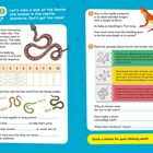 "Let’s take a look at the lizards and snakes in the reptile enclosure. Don’t get too close!"<br>Schlange und Eidechse illustriert.