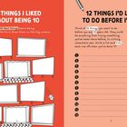 Links: "10 THINGS I LIKED ABOUT BEING 10" mit Zeichnungen von Bildschirmen. Rechts: "12 THINGS I'D LIKE TO DO BEFORE I'M 12" mit einer Liste zum Ausfüllen.