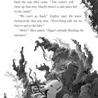 Text zeigt eine spannende Wasser-Szene: Zwei axolotlähnliche Kreaturen schwimmen durch dichte, verworrene Algen.