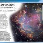 Text beschreibt Weltraumobservatorien und deren Nutzen im Orbit, zeigt Hubble-Bilder, erklärt Erdatmosphäre und Teleskope.