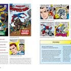 Linke Seite zeigt "THE BIRTH OF A SUPER-HERO!". Rechte Seite zeigt "RHINO ON THE RAMPAGE!". Comics über Spider-Man und Rhino-Charakter.