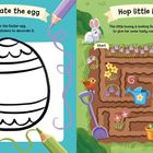 Links: „Decorate the egg“. Rechts: „Hop little bunny!“. Links ein Oster-Ei, rechts ein Labyrinth mit einem Hasen.