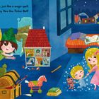 Text: "When Peter Pan appeared one night, just like a magic spell, the children stared in wonder as they flew like Tinker Bell."

Illustration zeigt fliegende Kinder in einem bunt dekorierten Raum.