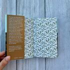 Text über eine Geschichte von Carrie und Nick, die nach Wales evakuiert werden. Rechts Muster mit grünen Blättern.