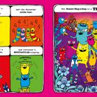 Links: Terry's musikalische Fähigkeiten, Ohrwürmer, Tante Mubble, spektakulärer Gesang. Rechts: Sunset Sing-along ist ein Triumph! Bunte Figuren feiern.