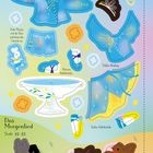 „Die Wassermusik“ und „Das Morgenlied“ oben links. Bunte Kleidung, Tiere und Schuhe als Illustrationen verteilt.