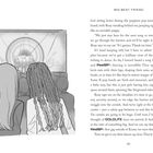 "BIG BEST FRIEND" oben rechts. Text beschreibt ein Konzert, die Band "RealBP" und die Erwartung, nah an der Bühne zu sein. Illustration zeigt Zuschauer von hinten vor einer Bühne.