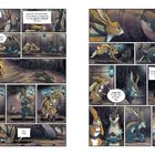 Zwei Hasen diskutieren in einem beleuchteten Bau. Text: "YOU WOULDN’T...", "GIVE IT BACK!", "NOT FUNNY."