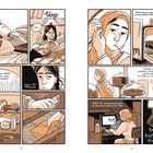 Texte: Vanity (used): $70.99; Water: $70; Dry shampoo: $7.99; Bread: $2.25; Cheese danish: $4.99; $15/hr...

Farbige Comic-Illustration mit Personen in alltäglichen Szenen.