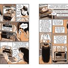 Zwei Seiten in einem Comic. Links: Eine Frau kämpft mit einem Toaster. Rechts: Informationen über Brotqualität und Toaster-Updates.
