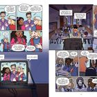 Ein Comic mit zwei Szenen: 

Links: Menschen reden über Seelenverwandte und Lichter. 

Rechts: Eine Schulklasse schaut ein Video.