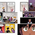 Comic über Schüler im Unterricht. Thema: Stummfilme und Chaplin. Dialoge über Langeweile und Namen. Belustigung und Sternenaugen.