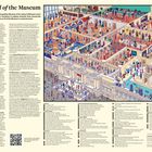 "Willkommen in der Welt des Museums" steht oben. Darunter eine detaillierte Illustration des Museumslayouts mit nummerierten Kunstwerken.