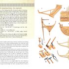 SHIP CONSTRUCTION, 9TH CENTURY. Text beschreibt Oseberg- und Gokstad-Schiffteile, Werkzeuge und historische Bauweisen. Illustrationen zeigen Details.