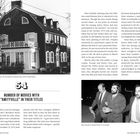 54 - Anzahl der Filme mit "Amityville" im Titel. Foto des Amityville Horror House und Bild von Ronald DeFeo Jr. in Gewahrsam.