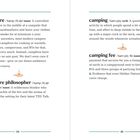 Seite 34: Texte über "campfire", "campfire philosopher". Seite 35: "camping", "camping fee". Oben links und rechts ein C.
