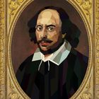 Ein polygonales Portrait eines Mannes mit Bart und schwarzem Haar, in einem goldenen, verzierten ovalen Rahmen.