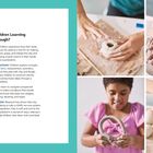 Text über Fähigkeiten bei Kindern durch Ton: Feinmotorik, konzeptionelle Erkundungen, Ausdauer, emotionale Regulation. Vier Fotos zeigen Kinder beim Modellieren mit Ton.