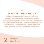 "GRATEFUL LIVING PRACTICE. Add a simple pause and three centering breaths..."

Unten: "2 Friday, April 2027" in Orange.