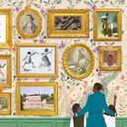 Text über Windrush und schwarzen britischen Einfluss. Elf Porträts von bedeutenden Personen. Bunte Hintergründe.