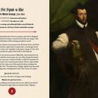 Links: Text über Sir Spud-u-like, Sir Walter Raleigh (1552-1618), Staatsmann und Entdecker. Rechts: Ein Gemälde von einem Mann.