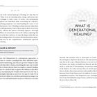 Kapitel 2: What is Generational Healing? Pause & Reflect: What healing approaches have you tried before? Illustrierter Hintergrund mit einem mandalaartigen Muster. Text über Heilung und Geschichte der Menschheit. Seitenzahlen 30 und 31.