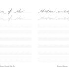 Links: "Declaration of the", rechts: "thirteen united States"; Kursive Schriftübungen auf Zeilenhilfen.