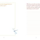 Links: "What would you have changed about your journey as a mother so far?" Rechts: "What do you miss the most...?" Ein Blatt und eine Blume.