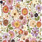 Hier sind keine Texte zu sehen. Die Illustration zeigt bunte, dicht angeordnete Blumen und Blätter auf weißem Hintergrund.