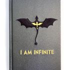 "I AM INFINITE" steht in Gelb auf einem dunklen Untergrund. Darüber ist ein stilisiertes Drachenmotiv.