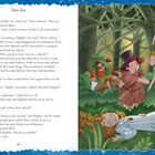 Titel: Peter Pan. Seite 76. Kinder im Wald, tragen Holz. Ein Mädchen in Weiß liegt auf dem Boden. Bunte Illustration.