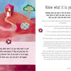 "Know what it is you want." Links ein gemaltes Landschaftsbild mit einem Haus, Bergen und einem Baum.