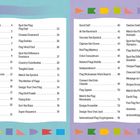 Inhaltsverzeichnis mit Titeln wie "Raise the Flag Word Search" und "Spot the Flag: Olympics", farbige Pfeile am unteren Rand.