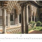 Text: "Sevilla Alcazar", "CASARES EDITION", Zahlen 1 bis 28, Nummer 2. Marmorsäulen und verzierte Bögen im Patio mit Garten.