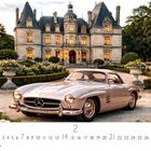 "MERCEDES 300 SL", "CASARES EDITION". Edles Auto vor großem Schloss, umgeben von gepflegten Gärten.